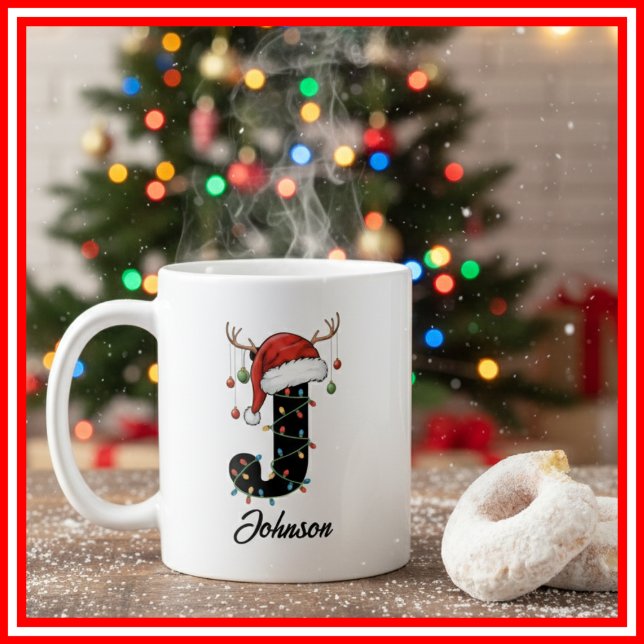 Monogram Familje jul Antlers Tomte Hatt FOTO Kaffemugg (Skapare uppladdad)