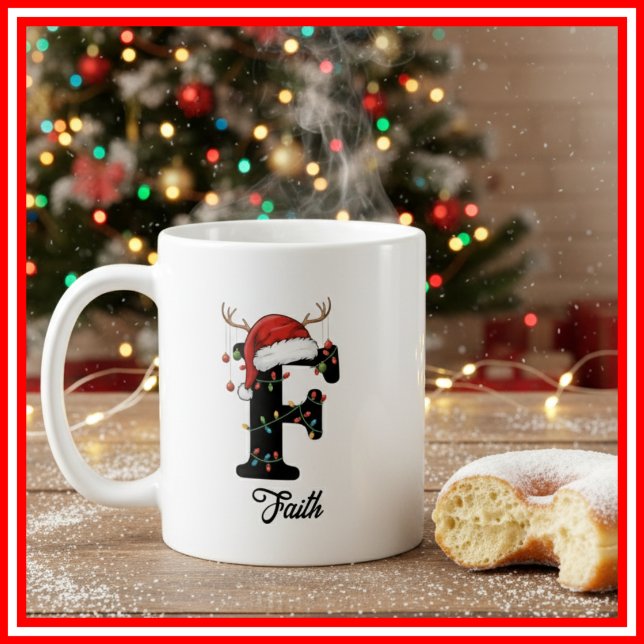 Monogram Familje jul Antlers Tomte Hatt FOTO Kaffemugg (Skapare uppladdad)
