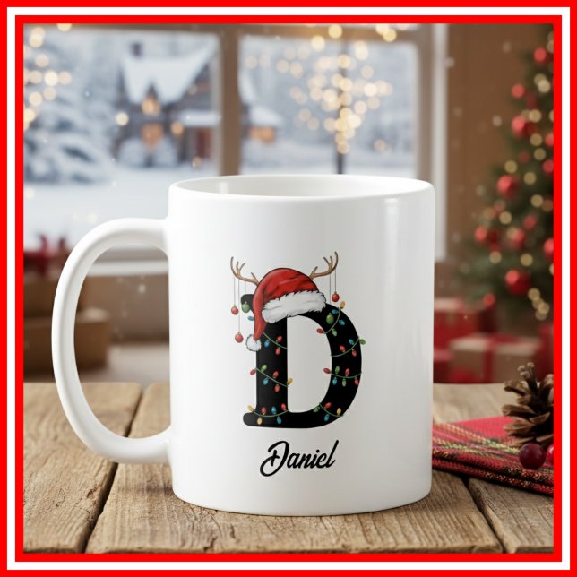 Monogram Familje jul Antlers Tomte Hatt FOTO Kaffemugg (Skapare uppladdad)