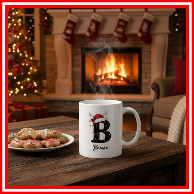 Monogram Familje jul Antlers Tomte Hatt FOTO Kaffemugg (Skapare uppladdad)