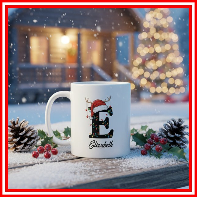 Monogram Familje jul Antlers Tomte Hatt FOTO Kaffemugg (Skapare uppladdad)