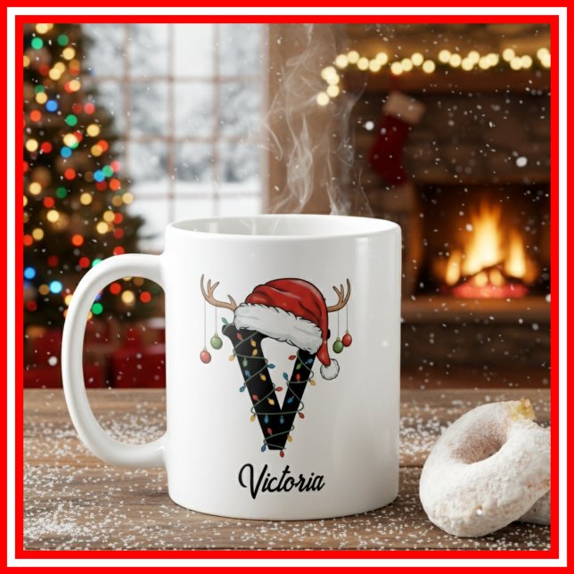 Monogram Familje jul Antlers Tomte Hatt FOTO Kaffemugg (Skapare uppladdad)