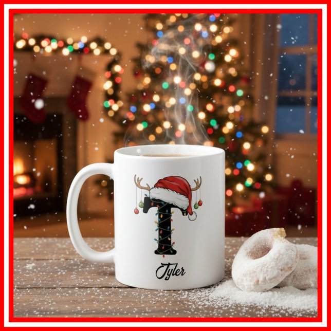 Monogram Familje jul Antlers Tomte Hatt FOTO Kaffemugg (Skapare uppladdad)