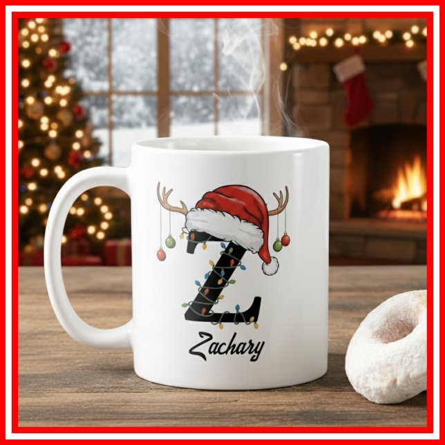 Monogram Familje jul Antlers Tomte Hatt FOTO Kaffemugg (Skapare uppladdad)