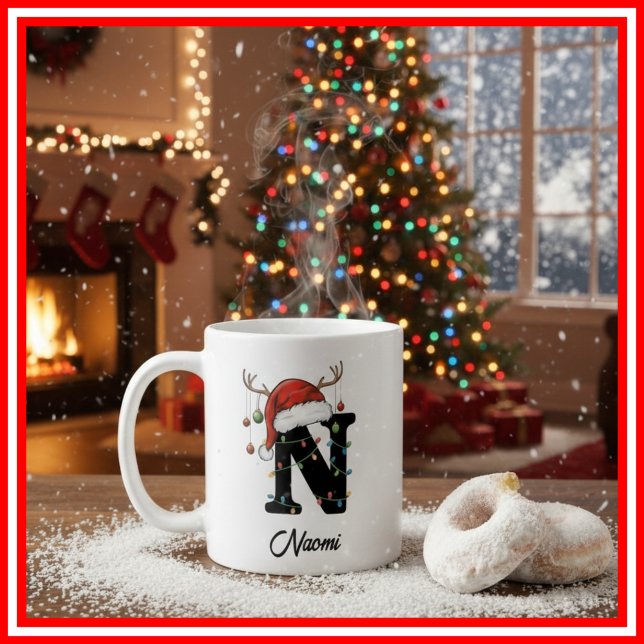 Monogram Familje jul Antlers Tomte Hatt FOTO Kaffemugg (Skapare uppladdad)
