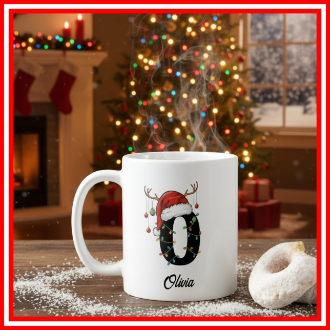 Monogram Familje jul Antlers Tomte Hatt FOTO Kaffemugg (Skapare uppladdad)