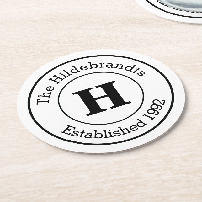 Monogram-familjen för svartvit Anpassningsbar Underlägg Papper Rund (Vinklad)