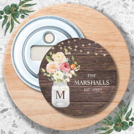 Monogram Familjenamn Blommig Masonburk Rustik Flasköppnare