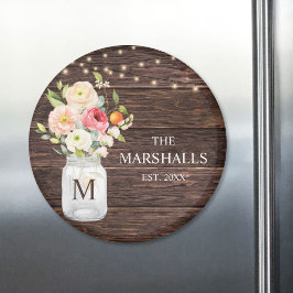 Monogram familjenamn Blommig Masonburk Rustik Magnet