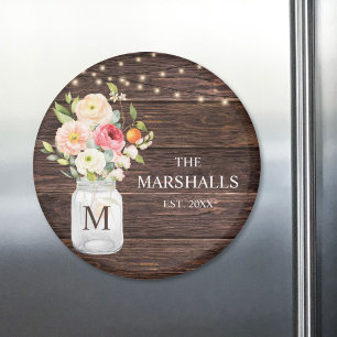 Monogram familjenamn Blommig Masonburk Rustik Magnet