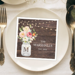 Monogram familjenamn Blommig Masonburk Rustik Pappersservett