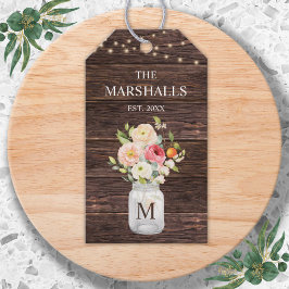 Monogram Familjenamn Blommig Masonburk Rustik Presentetikett