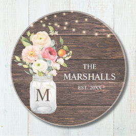 Monogram Familjenamn Blommig Masonburk Rustik Underlägg