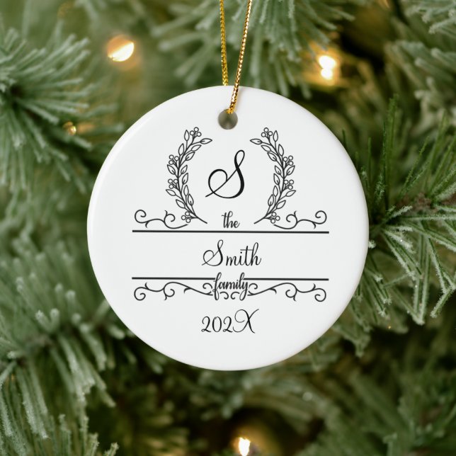 Monogram Familjenamn Script teckensnitt Blad Jul  Julgransprydnad Keramik (Träd)