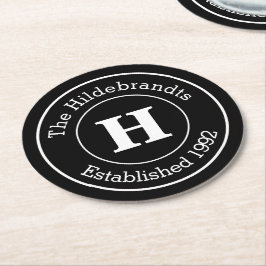 Monogram-familjens efternamn Mod BW-Personlig Underlägg Papper Rund