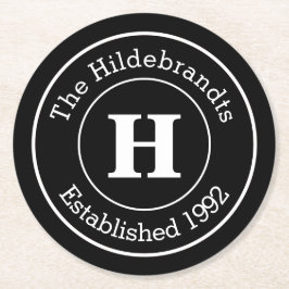 Monogram-familjens efternamn Mod BW-Personlig Underlägg Papper Rund