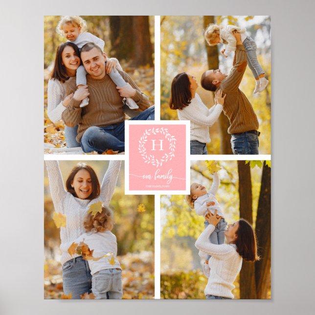 Monogram-familjens fotokollage - hemdekan poster (Framsidan)
