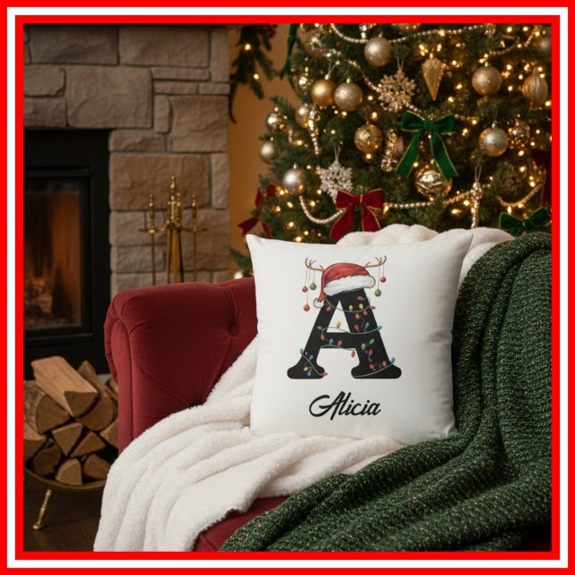 Monogram-familjjuljul Antlers Santa Hat Kudde (Skapare uppladdad)