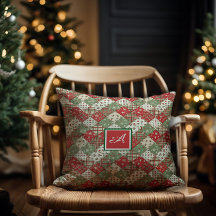 Monogram family Christmas patchwork Green Red 
