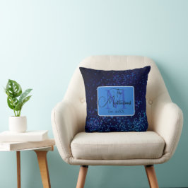 Monogram Family Namn Blue Confetti Kudde