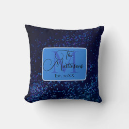 Monogram Family Namn Blue Confetti Kudde