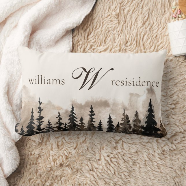 Monogram Family Namn Brown Rustic Forest Lumbarkudde (Filt)