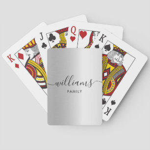 Monogram Family Namn Faux Silver Casinokort