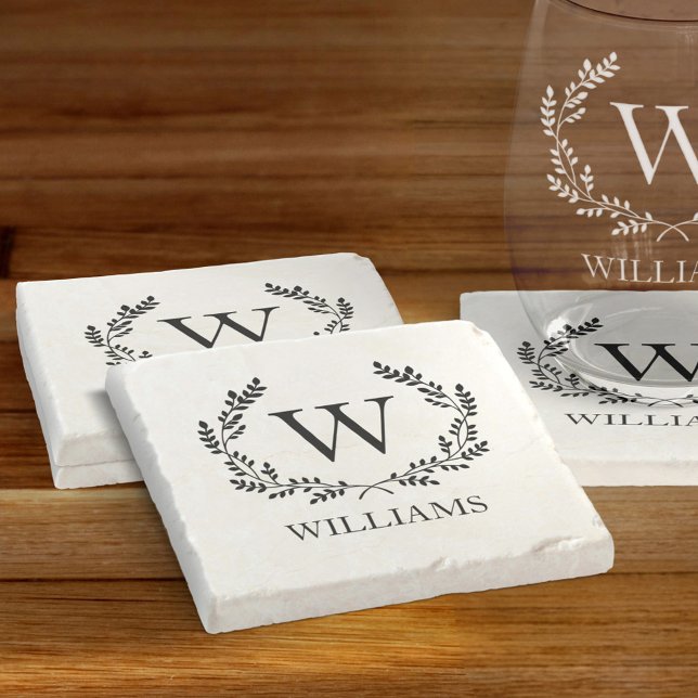 Monogram Family Namn Laurel Wandeann Vapensköld Stenunderlägg (Skapare uppladdad)