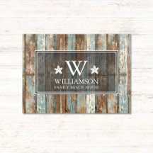Monogram Family Namn Rustic Boho Wood Beach House