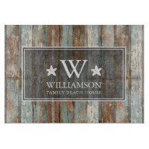 Monogram Family Namn Rustic Boho Wood Beach House