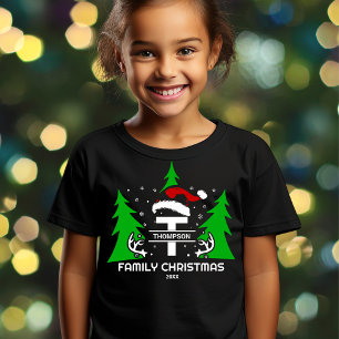 Monogram Family Namn Santa Hat-årshelgen i T Shirt