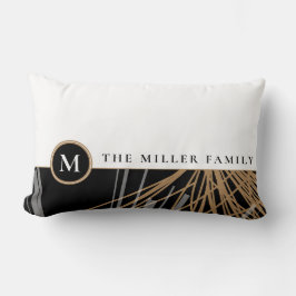 Monogram Family Namn | Svartvit och Guld Rosett ba Lumbarkudde