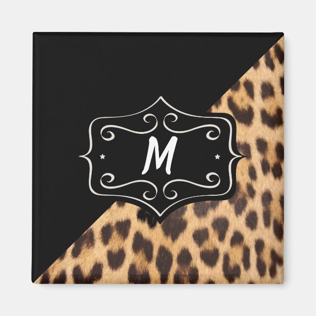 Monogram Fancy Leopardtryck Magnet (Framsidan)