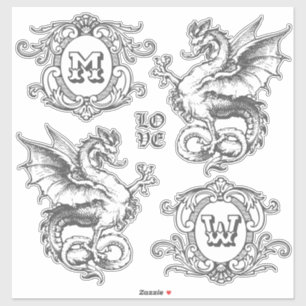 Monogram Fantasy Medieval Dragon Ornate Ramar Klistermärken