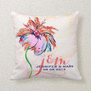 Monogram Färg Vintage Hand plockade Flower Kudde
