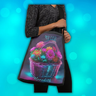 Monogram Färgad Flowers i Basket Axelväska
