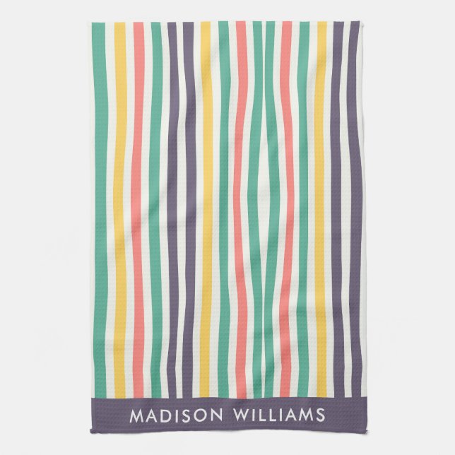 Monogram Färgad Linjer Elegant Snyggt Kitchen T Kökshandduk (Vertikal)