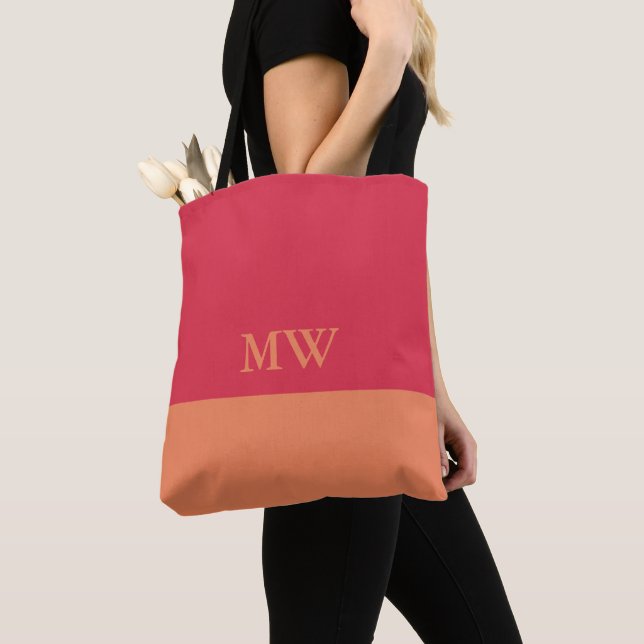 Monogram Färgblock Väska Mörk Rosa och Orange (Närbild)