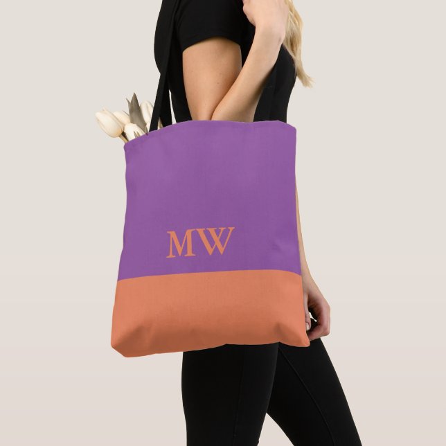 Monogram färgblock väskaskaft Purple & Orange Tygkasse (Närbild)
