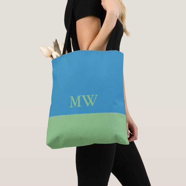 Monogram färgblock väskor himmelsblå & grön (Närbild)