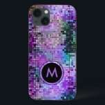 Monogram Färgfläckar vid Glitter Lila-övertoner<br><div class="desc">Monogrammets reflekterande färglösa disco glitter och gnistor. Lila blått och grönt.</div>