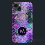 Monogram Färgfläckar vid Glitter Lila-övertoner<br><div class="desc">Monogrammets reflekterande färglösa disco glitter och gnistor. Lila blått och grönt.</div>