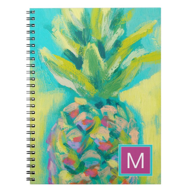 Monogram | Färgfläckig ananas Anteckningsbok Med Spiral (Framsidan)