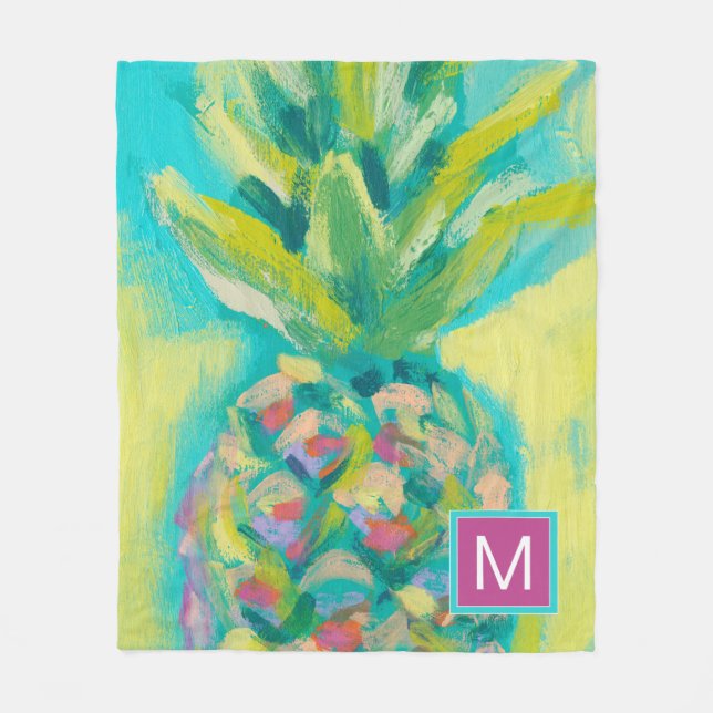 Monogram | Färgfläckig ananas Fleecefilt (Framsidan)
