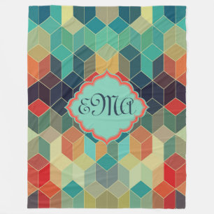 Monogram Färgfyllda kuber Geometric Mönster Fleecefilt