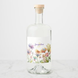 Monogram Färgglad Vild Blomma Illustrerad Spritflaskor Etikett