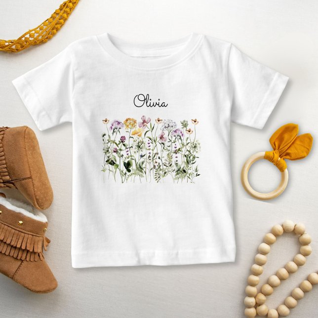 Monogram färgglad vildblomsterträdgård t shirt (Close up)