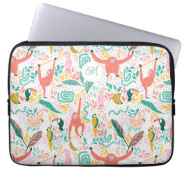 Monogram Färgglada Glada Djungeldjur Laptop Fodral