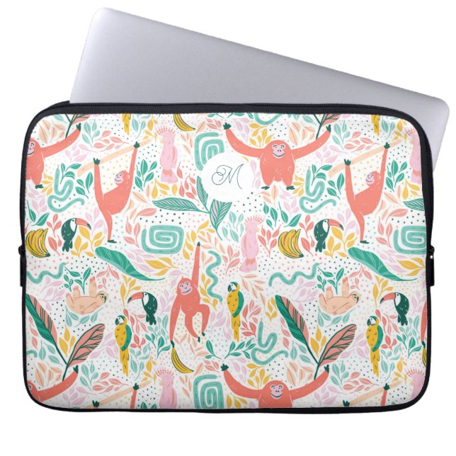 Monogram Färgglada Glada Djungeldjur Laptop Fodral (Framsidan)