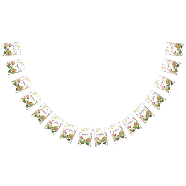 Monogram Färgglada Vilda Blommor Illustrerade Vimplar (Alla)